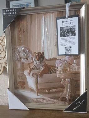 District Gold and Cream Tiger Sofa Framed Art